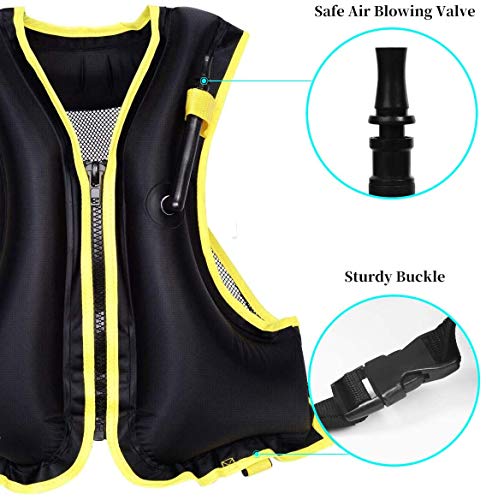 FORWEWAY Aufblasbare Schnorchelweste, Option Sommerstrand, Unisex, Geeignet für Viele Wassersportarten, 66-220 lbs(Schwarz)