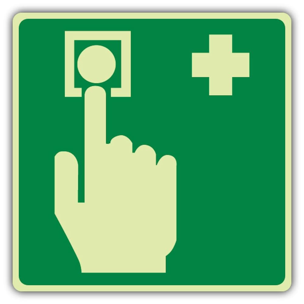 V Safety Photoluminescent Emergency Call Point Symbol Safety Sign - 150 x 150 mm - 1.2mm Rigid Plastic - Triple Glow