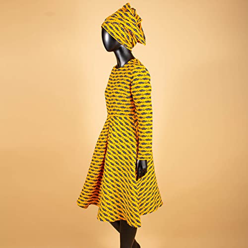 Image of African Dashiki Dresses for Women Party Flower Floral Fashion Culture Vintage+Headwrap 35x45 inch