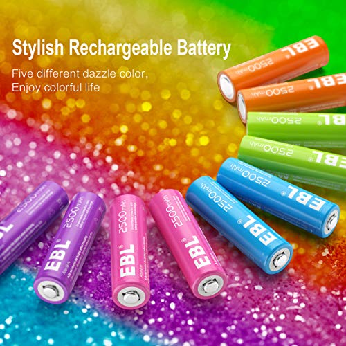 Ebl Aa Rechargeable Batteries 2500Mah (10 Pack - 5 Colors In One Box) Pre-Charged 1.2V Nimh Double A Battery #TOP5
