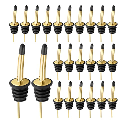 Image of Pafusen 24 Pack Liquor Bottle Pourers, Liquor Pour Spout for Liquor Bottles, Stainless Steel Olive oil Dispenser Spout, Alcohol Pourer Spouts Dust Caps Covers, Gold