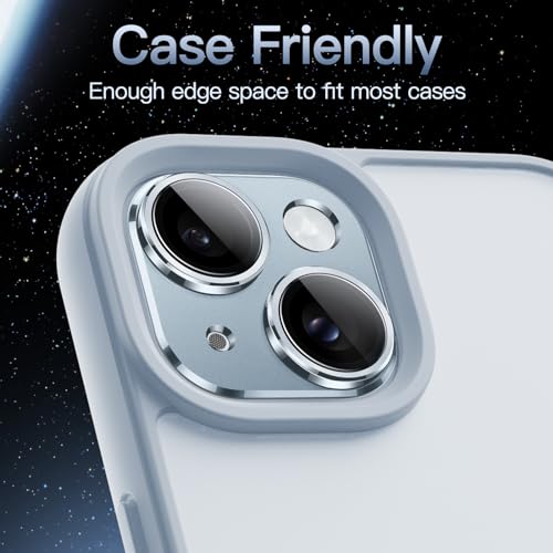 Image of JETech Camera Lens Protector for iPhone 15 6.1-Inch and iPhone 15 Plus 6.7-Inch, Full Coverage 9H Tempered Glass Ring Cover, Matte Metal Plate, Case Friendly, 1-Pack (Blue)