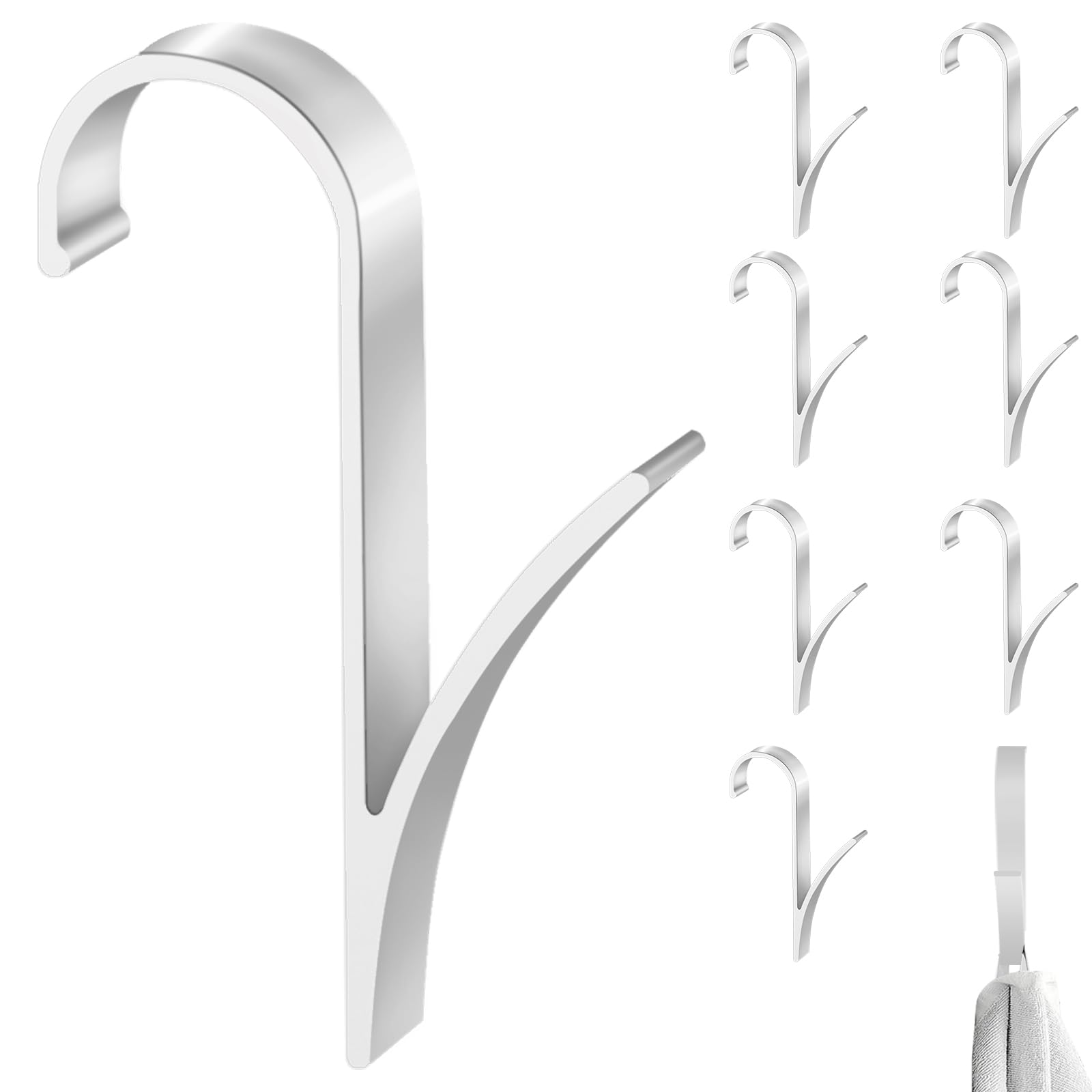 GYHWOFUL Pack of 8 Aluminium Radiator Towel Hooks - Space Aluminium, Heavy Duty, White, U-shape, Modern Style, Bathroom, Kitchen, Garden, Cabinet, Wall