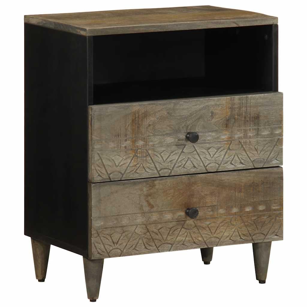 Table de chevet gris clair 50x33x60 cm en manguier massif