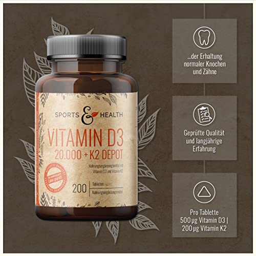 Vitamin D3 K2 Tabletten 200 Tabletten Vitamin D Hochdosiert 20000 IE
