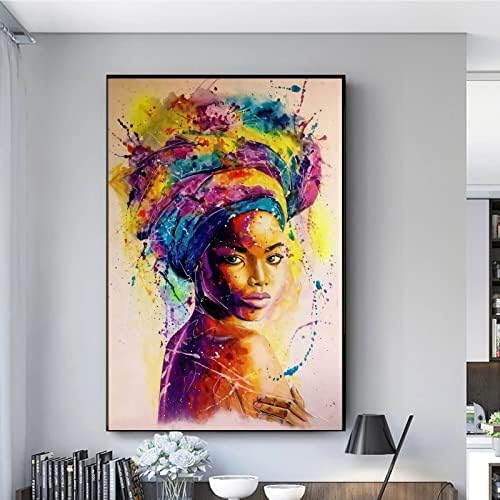 Art Poster African American Art Canvas Art Poster, African Black Woman Graffiti Pictures Wall Decor, Abstract African Girl Canvas Paintings for Living Room Decoration Unframed 16x24inch