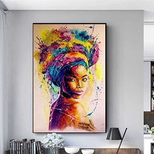 Art Poster African American Art Canvas Art Poster, African Black Woman Graffiti Pictures Wall Decor, Abstract African Girl Canvas Paintings For Living Room Decoration Unframed 16X24Inch #TOP1