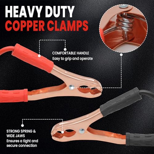 Image of Robustt 1000A Heavy Duty Jumper Cable for Car Battery | Jump Start Dead Batteries of Cars, SUVs, Vans & Trucks | 6.3 ft Copper Cable with Strong grip Copper Clamps | Comes with Storage Bag
