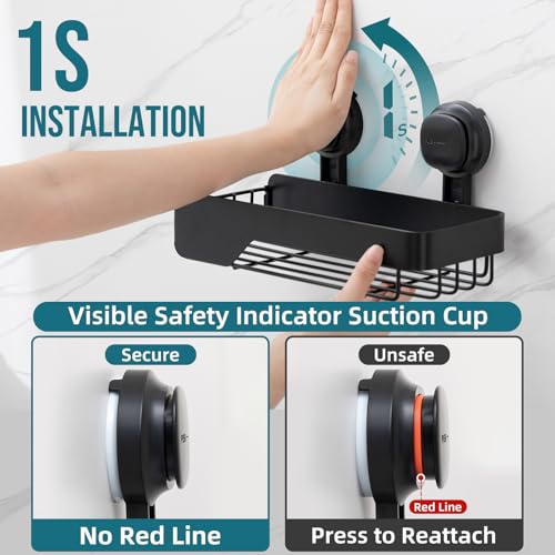 Image of TAILI Shower Caddy Suction Cup Rustproof Metal Visible indicator Black
