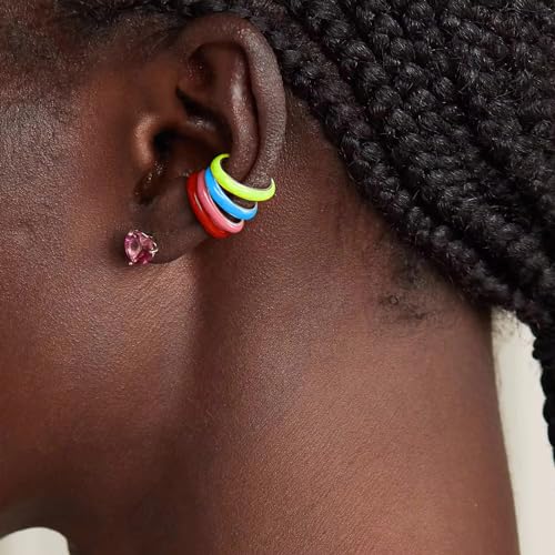 Bi&Yamigeo 5pcs Ear Cuff Earrings for Women,Enamel Colorful Adjustable Non Piercing Hoop Huggie Fake Earring Set Clip on Upper Cartilage,No Pierce Round Ear Rings Jewelry3