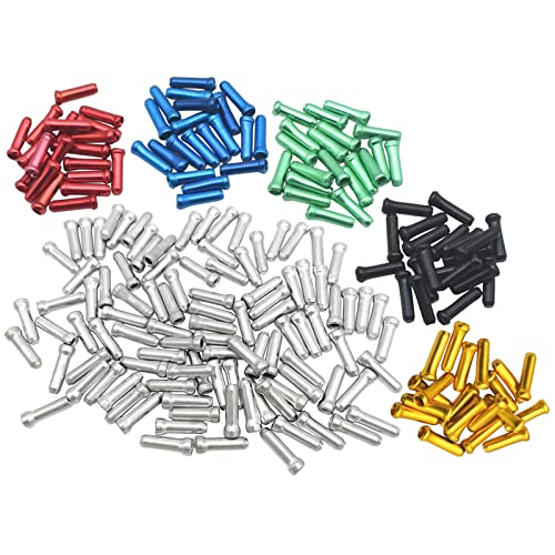 JooFn 200pcs Brake Cable Caps Bike Shift Cable Gear Wire End Tips Crimp for Road Mountain Bikes Black Silver Green Blue Golden Red