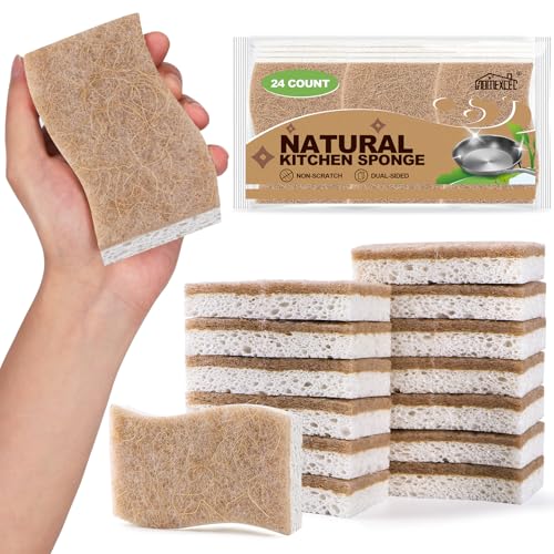 Image of HOMEXCEL Sponges Kitchen, 24 Packs Non-Scratch Natural Sponge for Dishes Cookware, Biodegradable Cellulose Scrub Sponges for Dishwashing Cleaning Household Bathroom