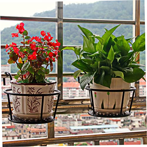 Eaarliyam Hanging Flower Pot Holder, 4Pcs Metal Round Railing Planter Baskets, Black Balcony Plant Pot Holder, Fence Planter Baskets For Indoor Outdoor Decor #TOP2