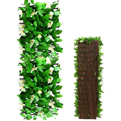 Valla de privacidad de madera extensible con orquídeas para decorar paredes de patio 2