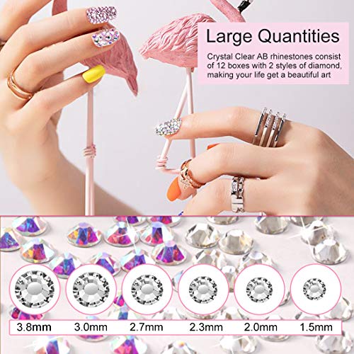 Crystals AB Nail Art Rhinestones Decorations Nail Stones for Nail Art Supplies and Clear Crystal Rhinestones with Pick Up Tweezer and Rhinestone Picker Dotting Pen - Thumbnail 4