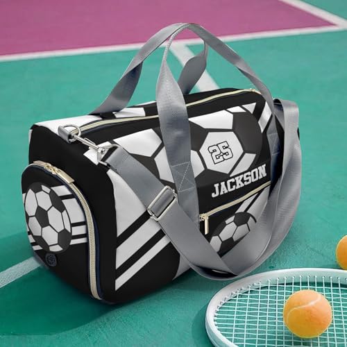 Personalized Duffle Bag with Name,Soccer Ball Sports Black Custom Travel Bag Carry On Weekend Overnight Bag Gym Sports Bag Dance Bag 7