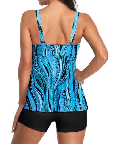 Image of Yonique Women 2 Piece Flowy Tankini Swimsuits with Boyshorts V Neck Swim Tank Tops Bathing Suits Modest Swimwear
