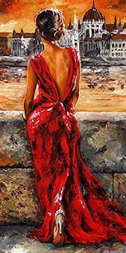 Full Drill Diamond Painting Kits, DIY Diamond Painting Kits for Adults, Beautiful Woman in Red Dress Rhinestone Embroidery Cross Stitch Kits Arts Craft Canvas Wall Decor Stickers Home12x19 inches