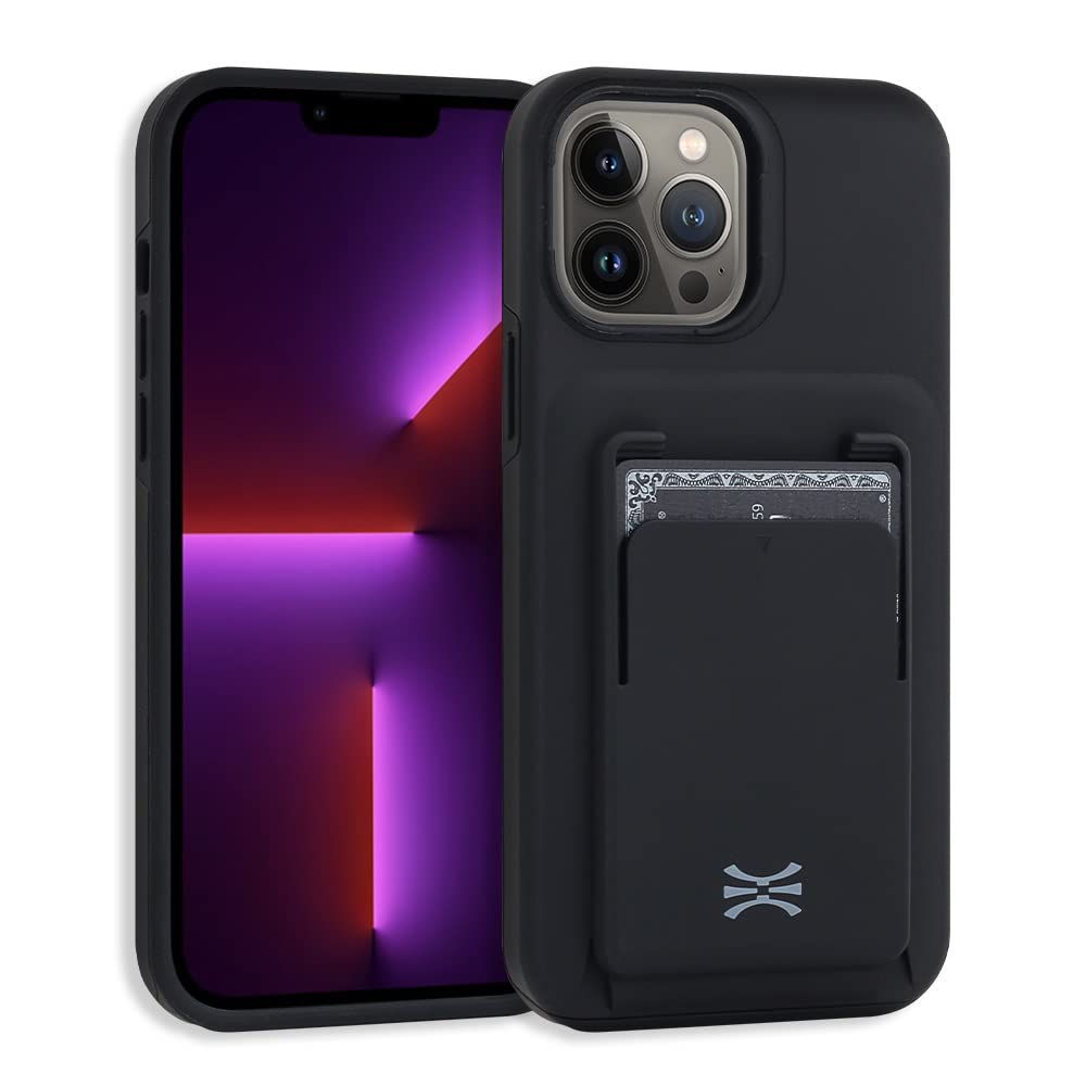 TORU CX Premium Compatible with iPhone 13 Pro Max Detachable Wallet Case - Protective Dual Layer TPU Bumper & Hard Cover with Slide Card Holder for Wireless Charging - Black Shell/Black Card Slot