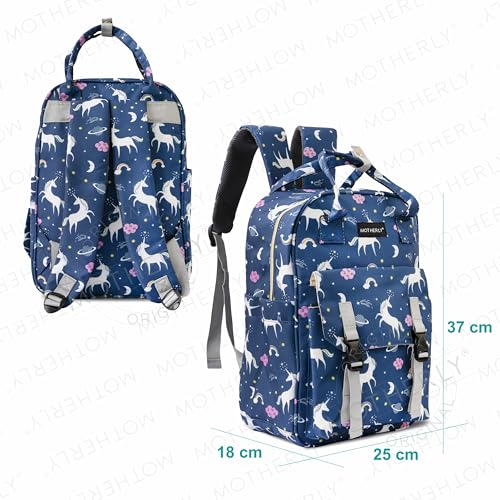Image of Motherly Printed Diaper Bag for Mothers for Travel, Maternity Bag for Newborn Baby, Mothers Travelling Bag, Multiple Pocket Water Resistant Baby Bag, Hospital Bag for moms (Unicorn Blue)