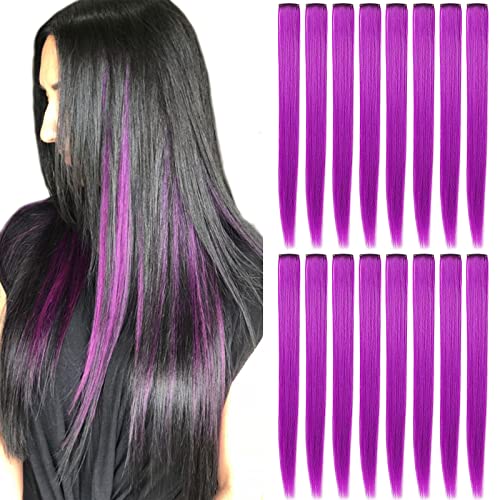 SHKJCHP Purple Straight Clip in Hair Extensions,16Pcs 21inch Hairpieces