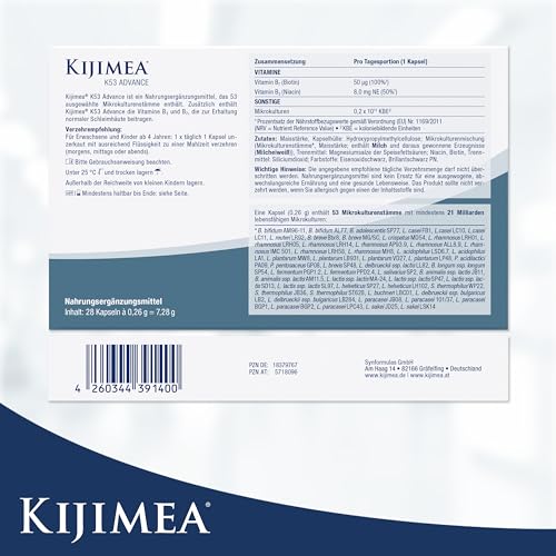 Kijimea® K53 Advance – Darmbakterien Kapseln hochdosiert | 53 Bakterienstämme aus der Darmflora | mit Biotin & Niacin | 500 Milliarden KBE je Packung | laktosefrei | glutenfrei - 28 Kapseln
