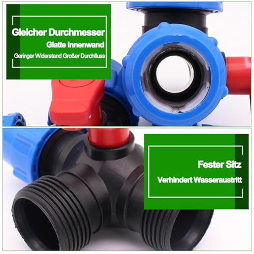 2 Stück 3-Wege PP-Fitting, BetterJonny PE-Fitting Kugelhahn 3 Fach 25mm Rohr Kugelhahn Kunststoff Klemmverbinder 3 Wege Rohrkugelhahn Klemm Ventil Kugelventil Absperrventil für PE Rohr 25mm