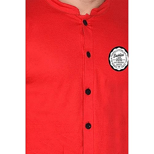 Image of Geum Men's Mandarin Collar Shirt | Slim Fit Full Sleeve Casual Shirt with Printed Chest Logo | Soft Cotton Blend Stylish Button Down for Party, Office
