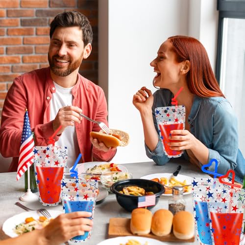 50 pitillos y bolsas plásticas patrióticas con diseño de estrellas miniatura 6