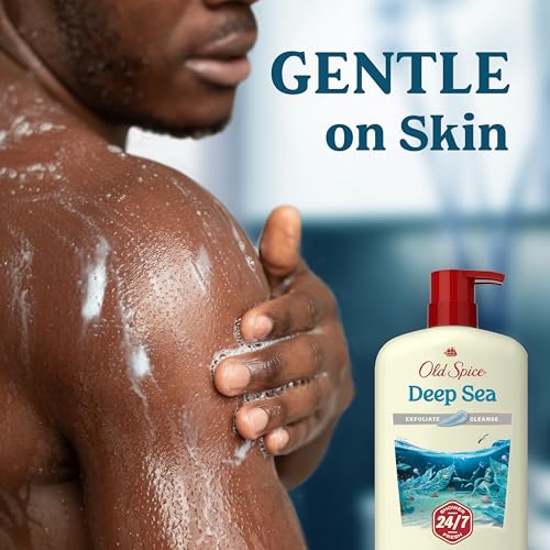 Image of Old Spice Cleansing Body Wash for Men, 24 /7 Shower Fresh with Lasting Scent, Exfoliate & Cleanse, Gentle on Skin, Vitamin B3, Deep Sea with Ocean Waves + Kelp Scent, 30 oz (Pack of 4)