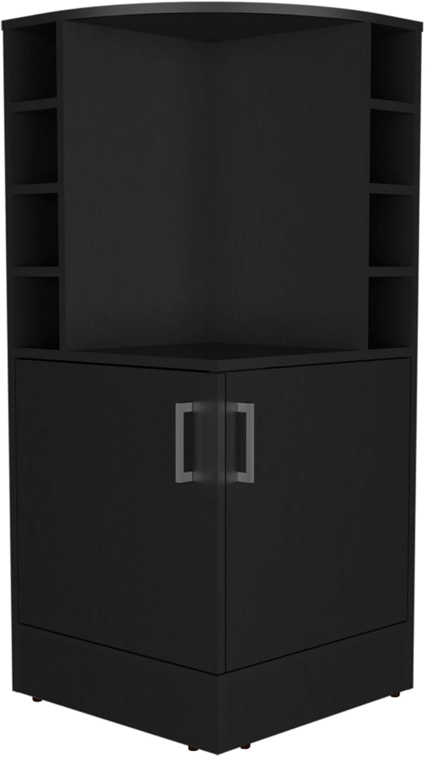 Tuhome Jakes 42" Tall Corner Bar Cabinet with Eight Wine Bottle Cubbies, Double-Door Storage Cabinet, Space-Saving Liquor Organizer for Living Room or Dining Room, Modern Home Bar Furniture