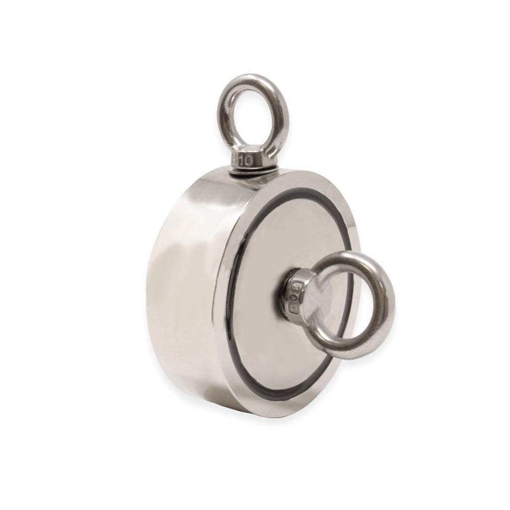 N42 Pot Neodimio Pot Magnet Con 1X M12 E 1X M10 Eyebolt Per Pesca A Magnete, Recupero E Caccia Al Tesoro - 116mm Dia x 32mm - 400kg