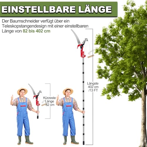 Astschere Teleskop mit Astsäge, 82-402cm Seilzug Gartensäge – Bild 2