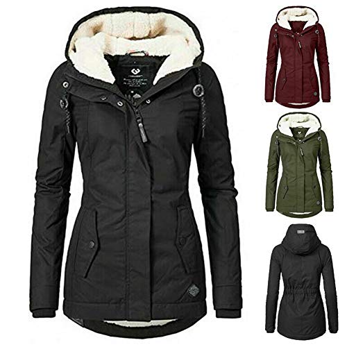 Women's Warm Coat Jacket Outwear Fur Lined Trench Winter Hooded Parka Overcoat, Hoodie Parkas Mid Length Thick (Black, M)