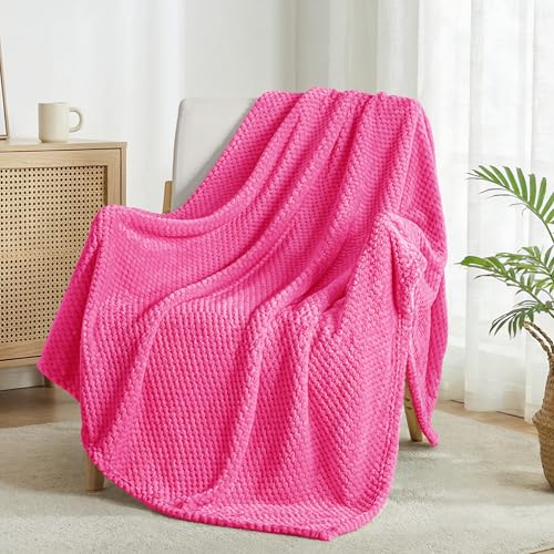 Exclusivo Mezcla Coperta in Pile Extra Large Morbida e Calda per Divano e Letto, Trama Gaufré, Soffice e Leggera, 130x170 CM, Fucsia