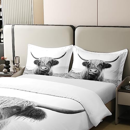 Homewish 100% Washed Cotton Highland Cow Duvet Cover for Cowboy Cowgirl,Farmhouse Animal Milk Bedding Set Double,Funny Cute Cow Comforter Cover,Wildlife Farm Animal Bed Sets with 2 Pillowcases - Image 4