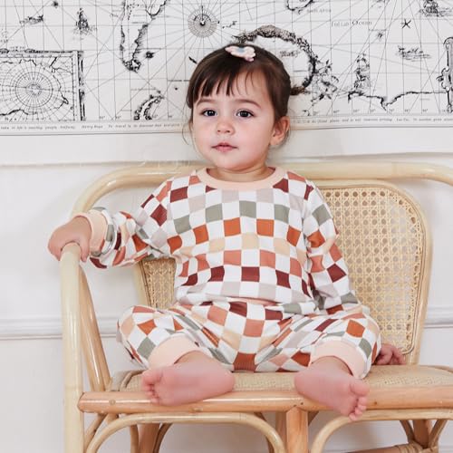 Karwuiio Toddler Baby Boy Girl Clothes Checkerboard Print Long Sleeve Sweatshirt Tops and Pants Fall Clothing Set3