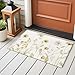 Xibuciein Spring Florals Felt Area Rug with Dotted Non-Slip Backing, Watercolor Light Yellow Floral Leaf Plant Beige Background Natural Floor Mat for Living Room Bedroom Office, 60x90cm, Rectangle