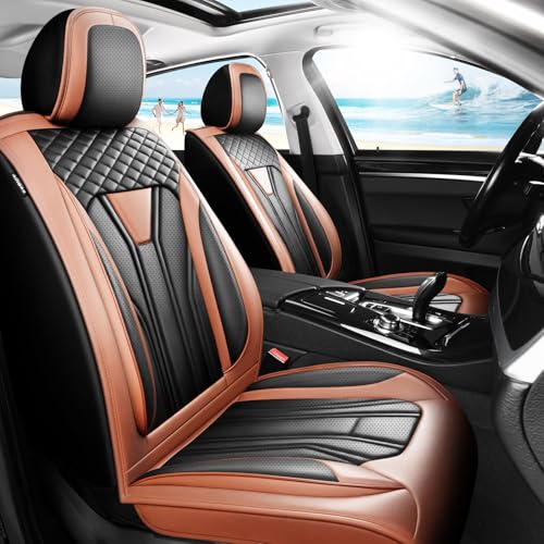 Image of Fit Equinox Car Seat Covers Compatible with Chevy Equinox 2011-2026, Premium Leather Breathable, Wear Resistant, Airbag Compatible, All-Weather Protection & Full Coverage, Full Set Brown&Black