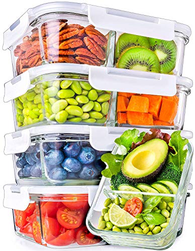 Glass Meal Prep Containers 2 Compartment - Glass Food Storage Containers with Lids
