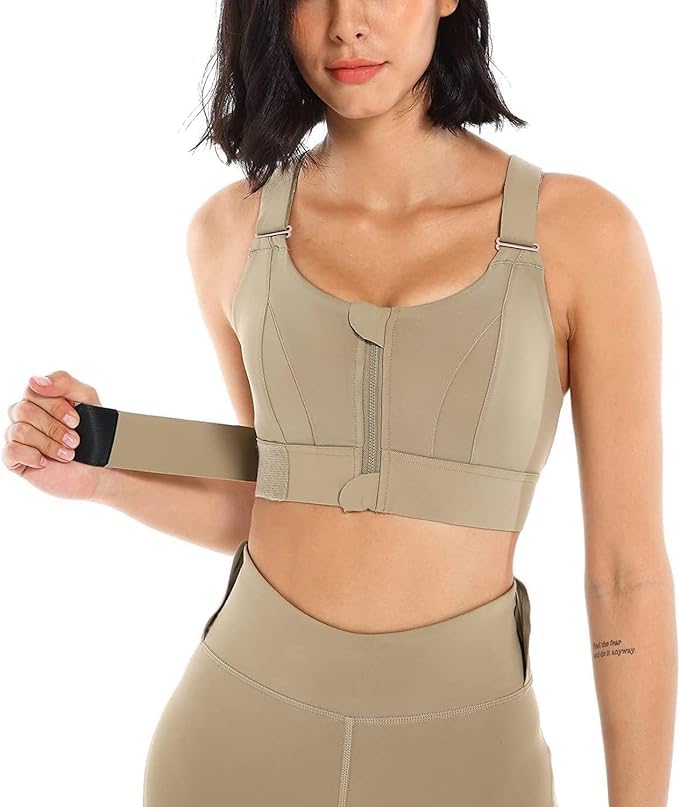 Image of Brachy Women's High-Impact Velcro Sports Bra: Adjustable, Front-Zip for Yoga, Gym & Workout