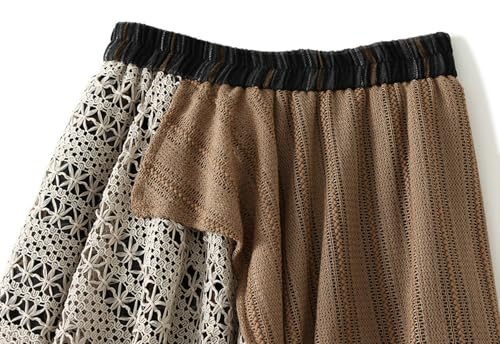 Women's Autumn Casual Plaid Lace Patchwork Maxi Skirt Asymmetrical High Waist Bohemian Long Skirts2