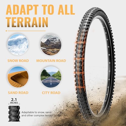 2-Pack Mountain Bike Tires Set: Hycline 26x2.1 Inch (56-559 mm) Folding Replacement Puncture Resistant High-Density Bicycle Tires with Pair Tubes & Tire Levers for MTB Off-Road Bike by Hycline - Image 5