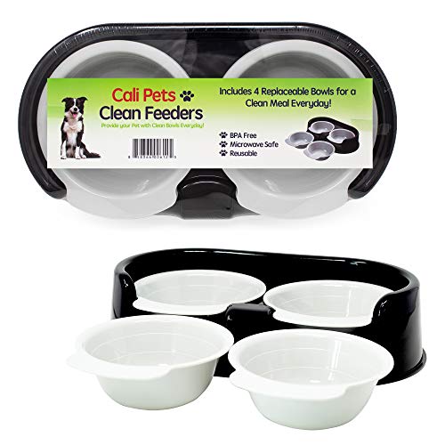 Rapid Brands Cali Pets Clean Feeder with Replacement Bowls | No-Mess Food Bowl for Cat & Small Dog | Dishwasher-Safe & BPA-Free