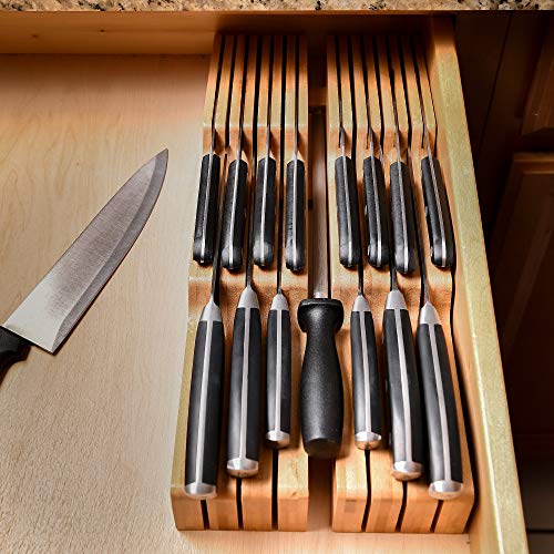 Homemaid Living In-Drawer Bamboo Knife Block Holds 14 Knives Plus a Slot for your Knife Sharpener, Premium Knife Drawer Organizer, Perfect Knife Organizer Drawer Insert or Drawer Knife Holder