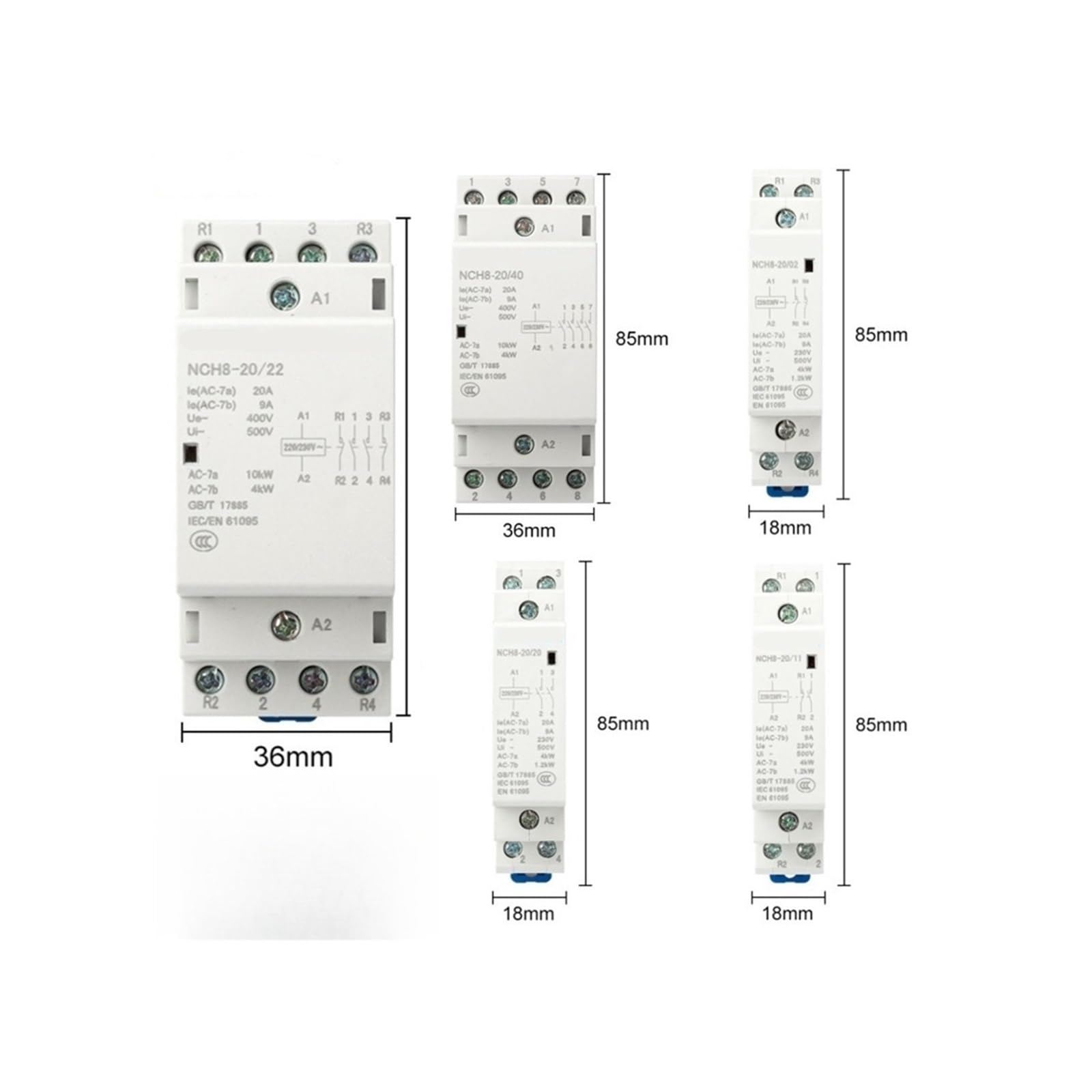 NC H8 20A 25A 40A 63A Rail hogar AC Contactor Modular | For el hogar 2NO 2NC 1NO1NC 2NO2NC 4NO 220V/230V contactor 220v(NCH8-63A,1NO1NC)
