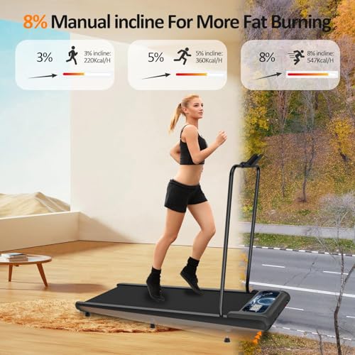 Image of Walking Treadmill Pad with 8% Incline, Portable Walking Treadmill Under Desk with Handle Bar 2.5HP for Home and Office 265Lbs Weight Capacity with LED Display APP