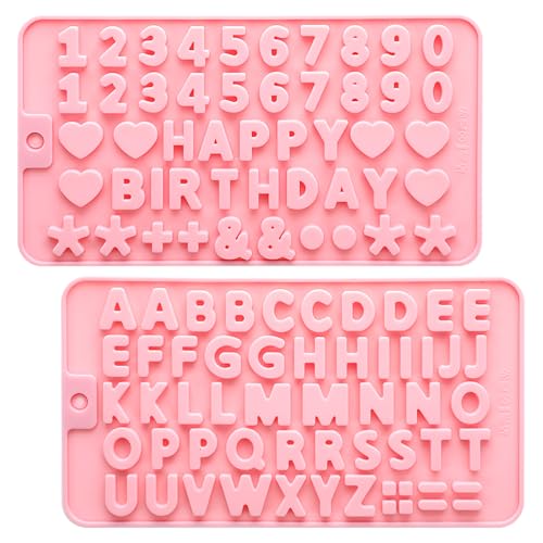 Nogeqi 2 Stück Silikonform Buchstaben Ausstecher, Wiederverwendbare Zahlen Backform, Letter Silicone Silikonformen für Kuchen Fondant Gelee Süßigkeiten Seife (Rosa)