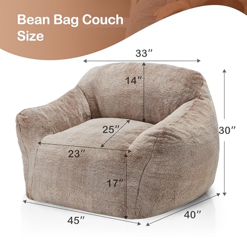 Homguava Bean Bag Chair Bean Bag Chairs for Adults Comfy Beanbag Chair with Spacious Design Giant Bean Bag Couch with Armrest Large Bean Bag Chair with Filler for Living Room Bedroom (Khaki)
