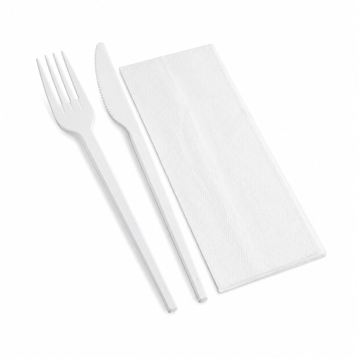 Kit Bis Posate Bianche Riutilizzabili, Forchetta e Coltello con Tovagliolo Monouso, Set Posate per Catering, Eventi, Ristoranti, Feste e Asporto 500 Pz